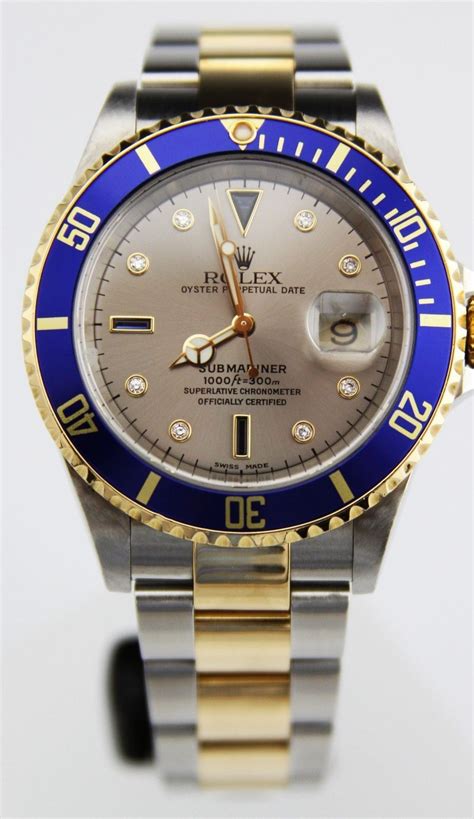 gold and silver rolex black face|rolex blue gold watch.